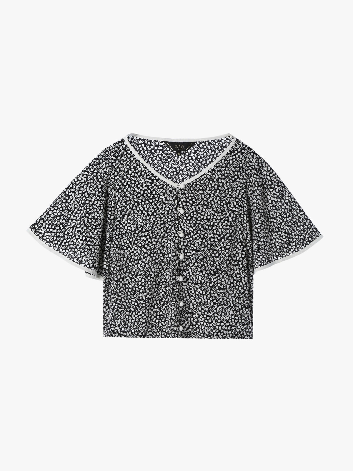 To b. by agnès b. 【Outlet】フラワープリント 半袖 ブラウス ブラック