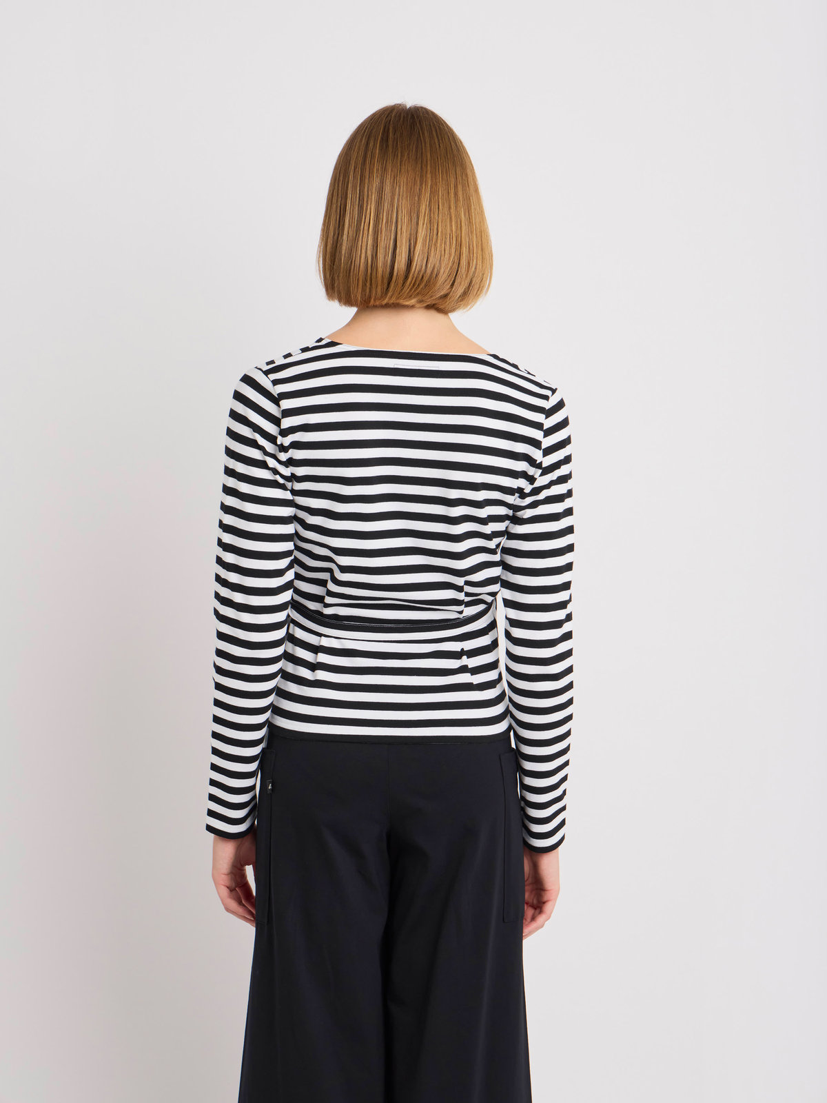 FEMME ウィメンズ ストライプ コットン 長袖 カシュクール トップス ”Zen” ホワイト×ブラック