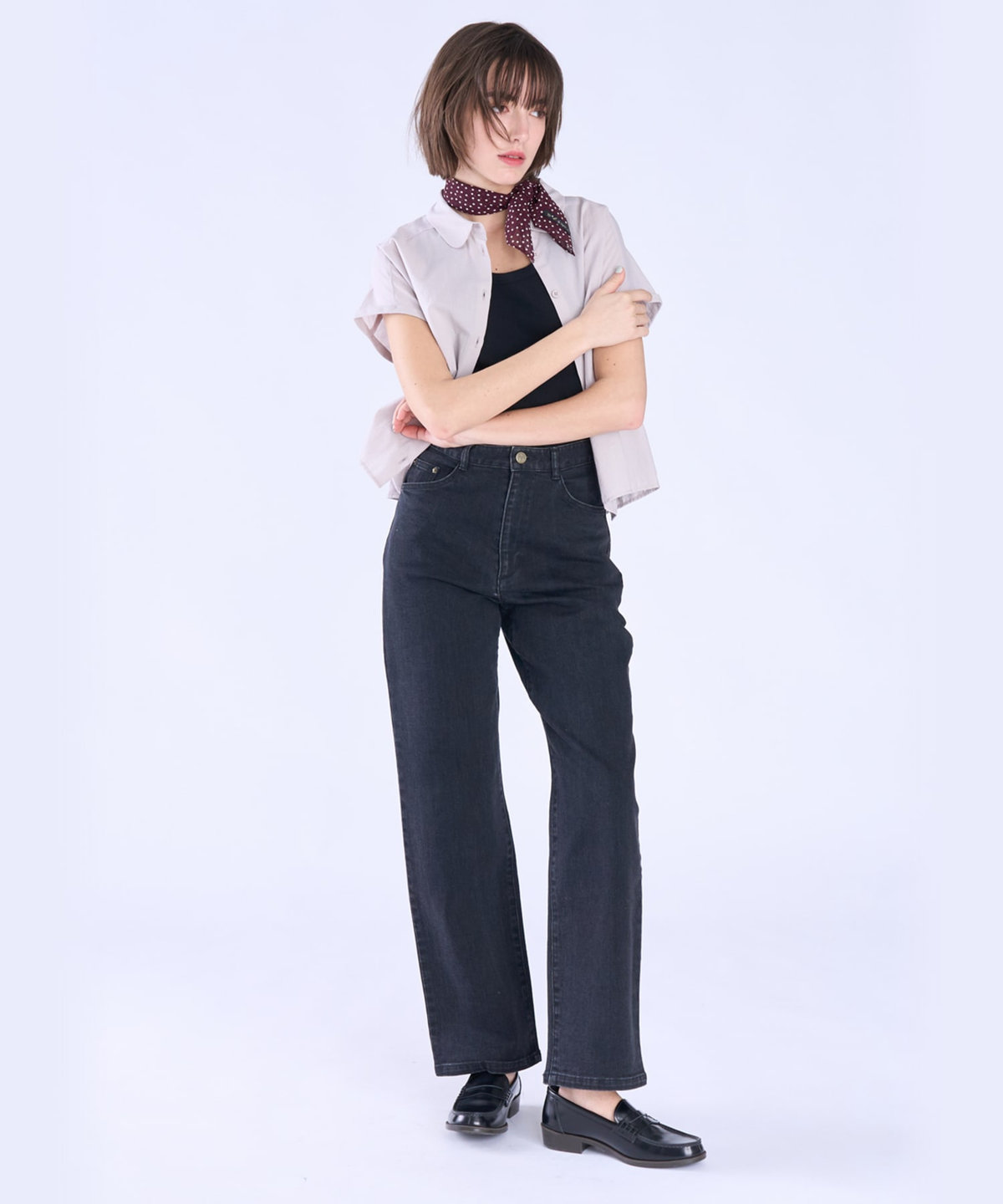 To b. by agnès b. コットン モダン マニッシュ シャツ ライトグレー