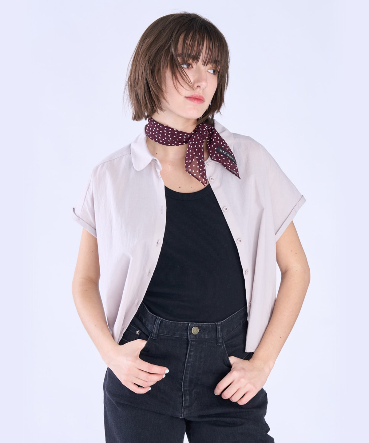 To b. by agnès b. コットン モダン マニッシュ シャツ ライトグレー