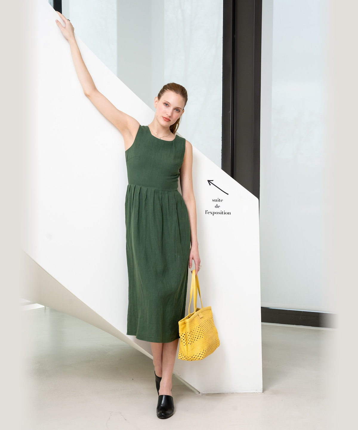 FEMME ウィメンズ リネン ノースリーブ ロング ワンピース グリーン