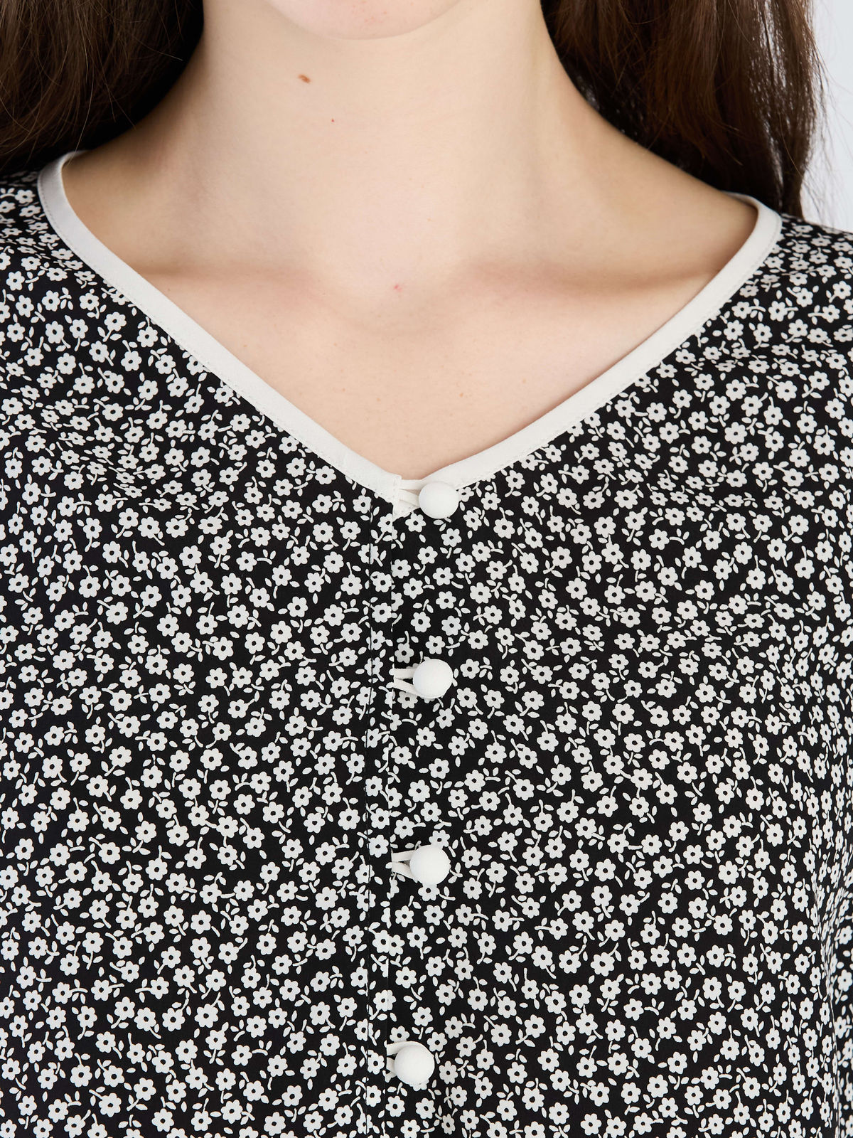 To b. by agnès b. 【Outlet】フラワープリント 半袖 ブラウス ブラック