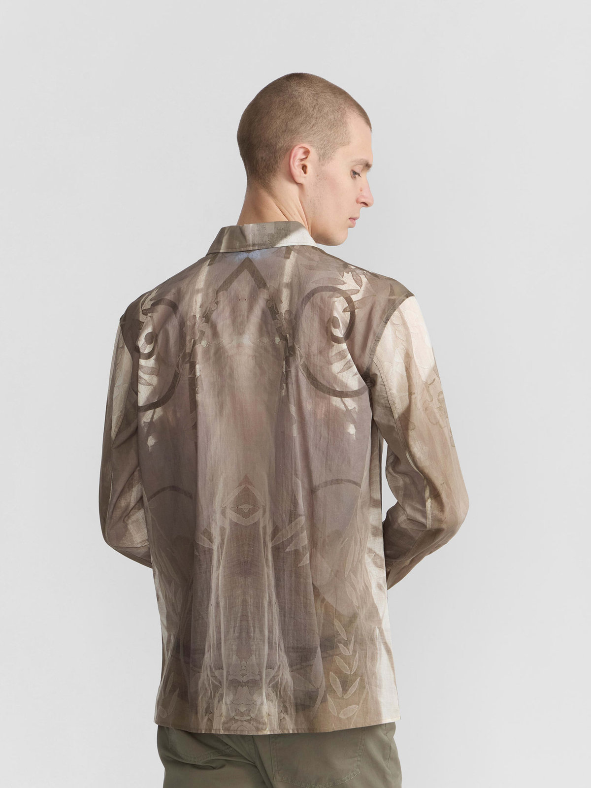 HOMME メンズ メンズ フォトプリント コットン 長袖 シャツ "Ombres" マルチ