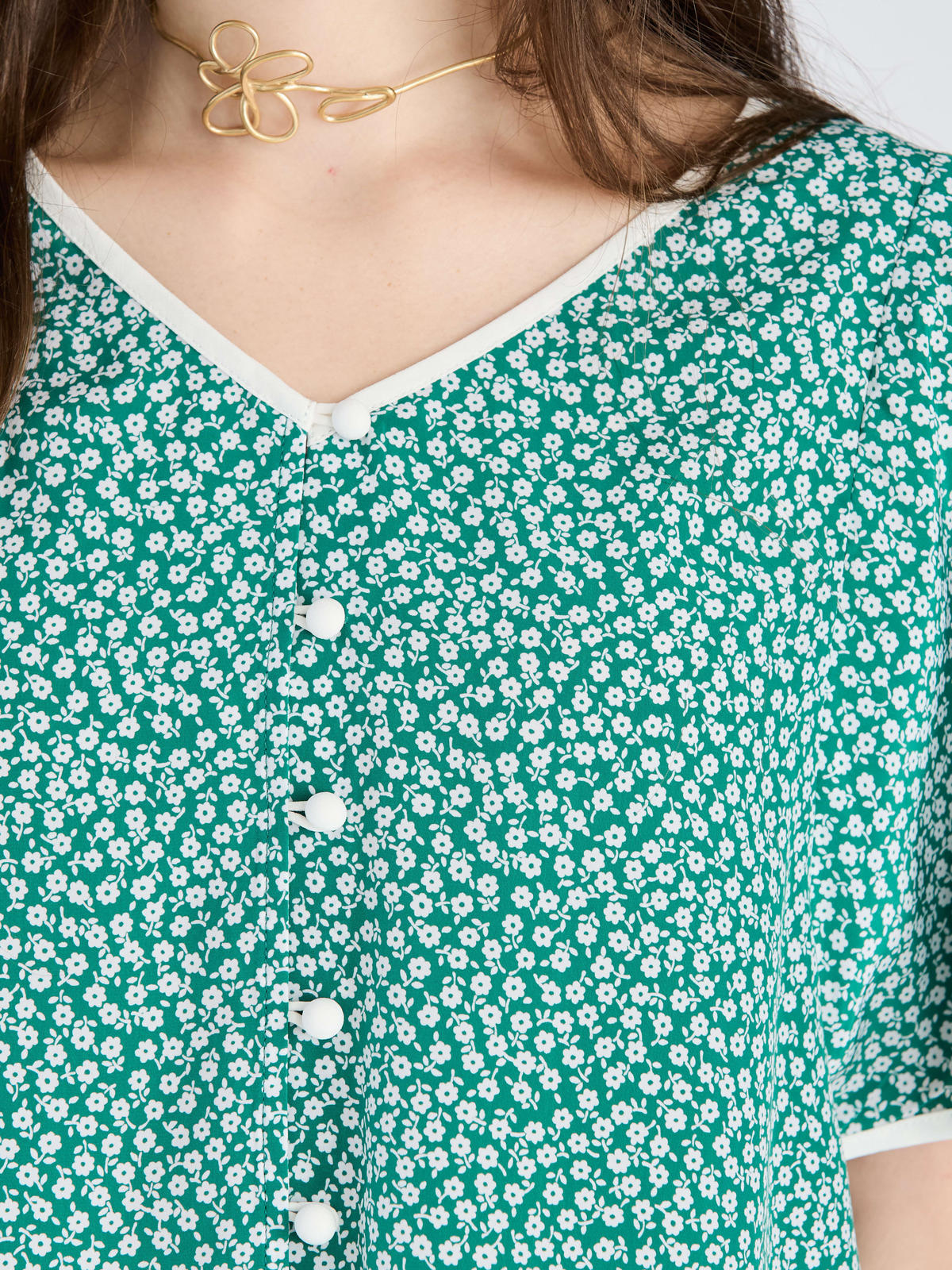 To b. by agnès b. 【Outlet】フラワープリント 半袖 ブラウス グリーン