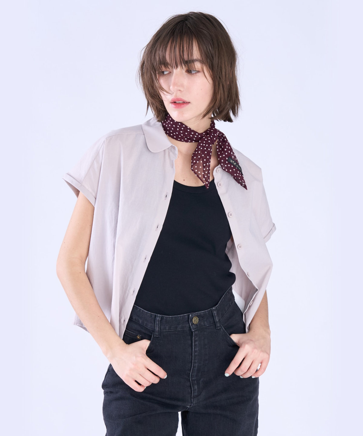 To b. by agnès b. コットン モダン マニッシュ シャツ ライトグレー