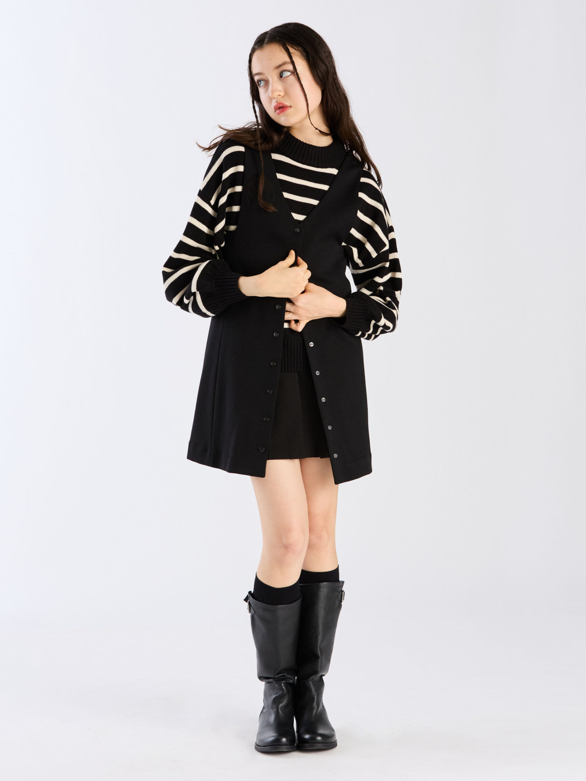 To b. by agnès b. 【Outlet】ポンチジャンパードレス ブラック