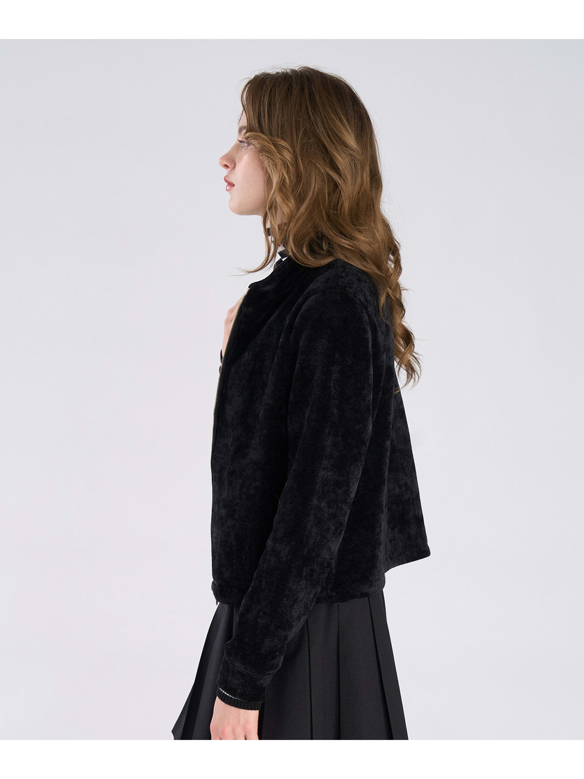 To b. by agnès b. 【Outlet】モールヤーン スタンドカラー ジップ ブルゾン ブラック