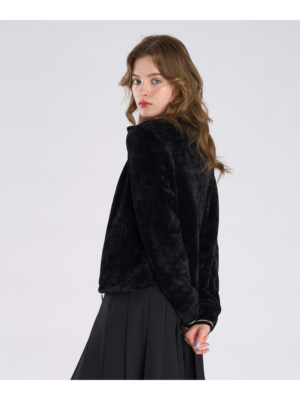 To b. by agnès b. 【Outlet】モールヤーン スタンドカラー ジップ ブルゾン ブラック