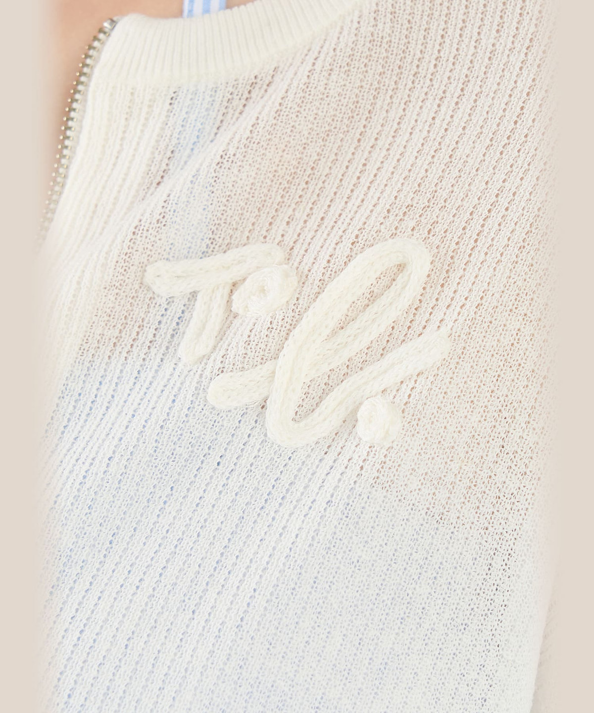 To b. by agnès b. レース ニット ジップアップ カーディガン ホワイト