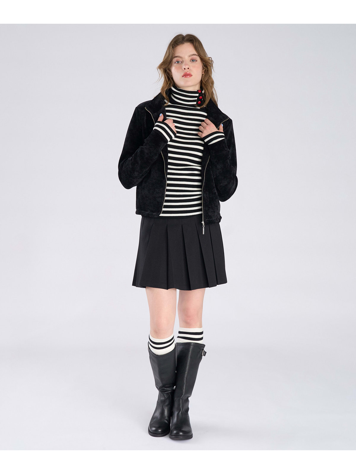 To b. by agnès b. 【Outlet】モールヤーン スタンドカラー ジップ ブルゾン ブラック