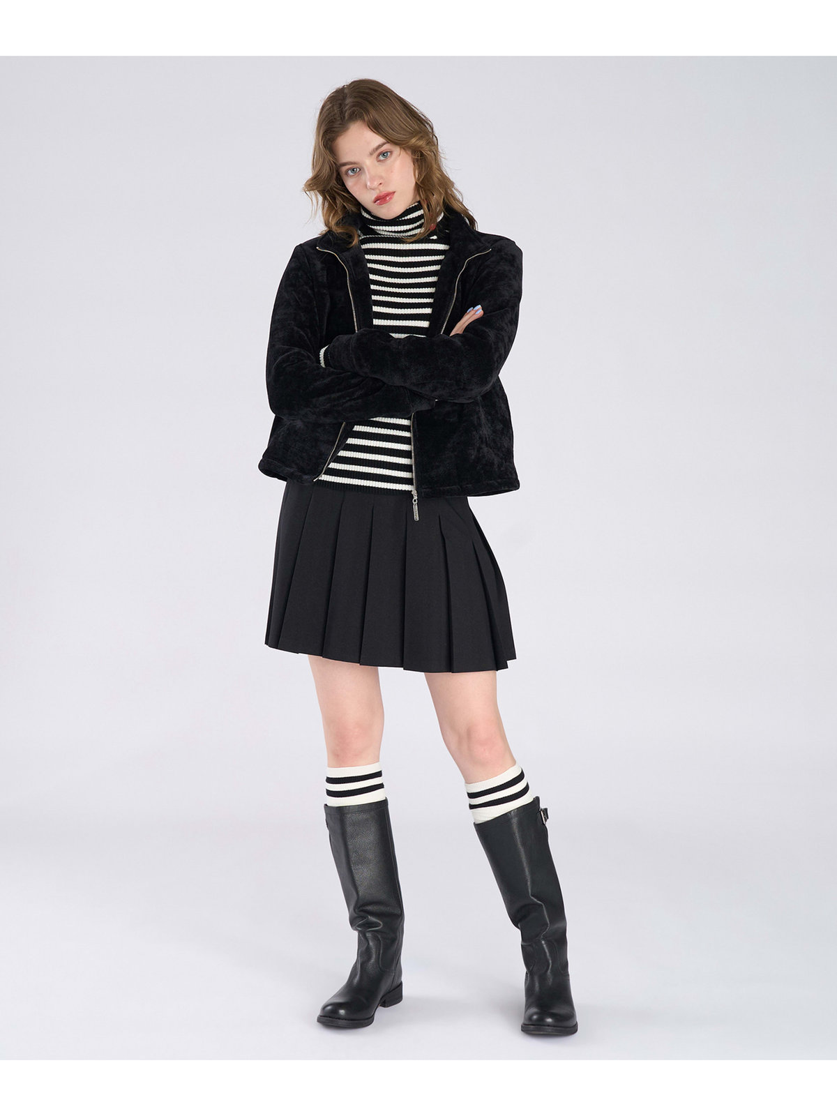 To b. by agnès b. 【Outlet】モールヤーン スタンドカラー ジップ ブルゾン ブラック