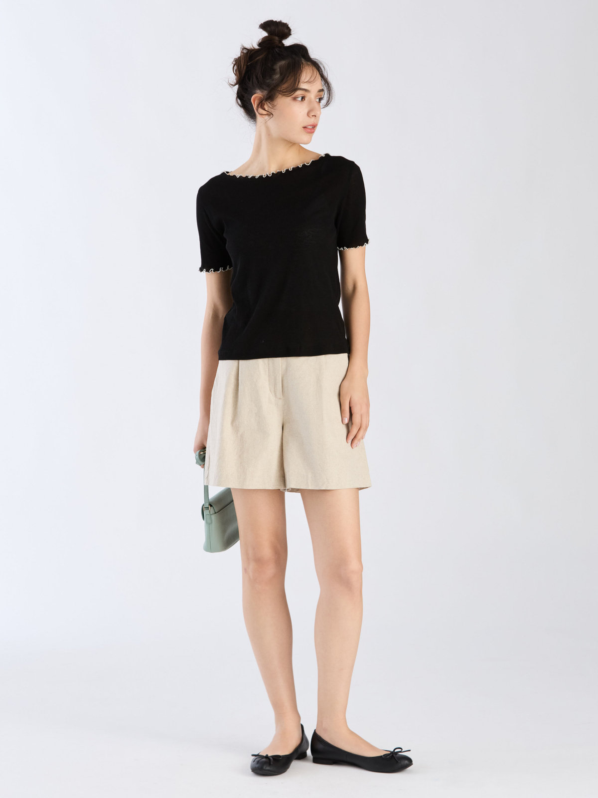 To b. by agnès b. 【Outlet】コットン メロウフリル 半袖 Tシャツ ブラック