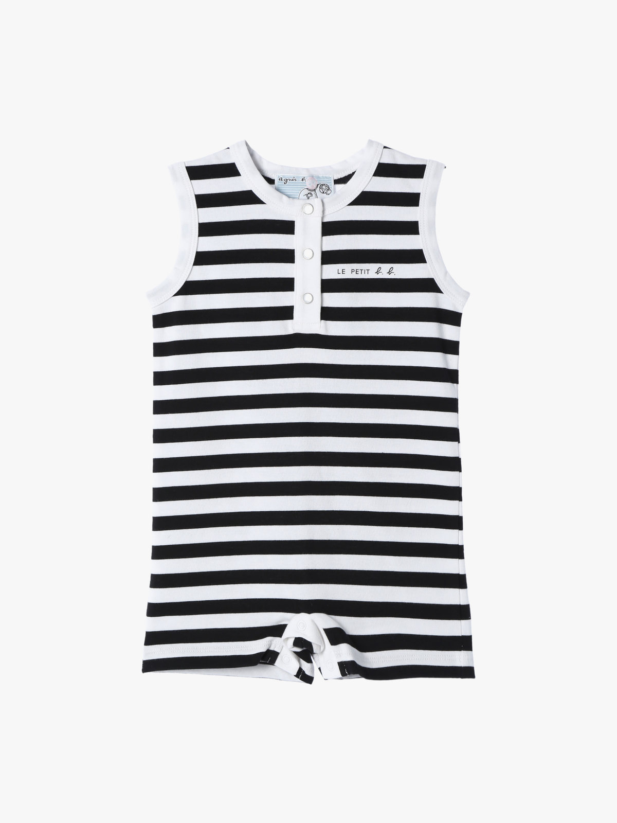 ENFANT ベビー ベビー 細ボーダー コットン ノースリーブ コンビネゾン ホワイト×ブラック