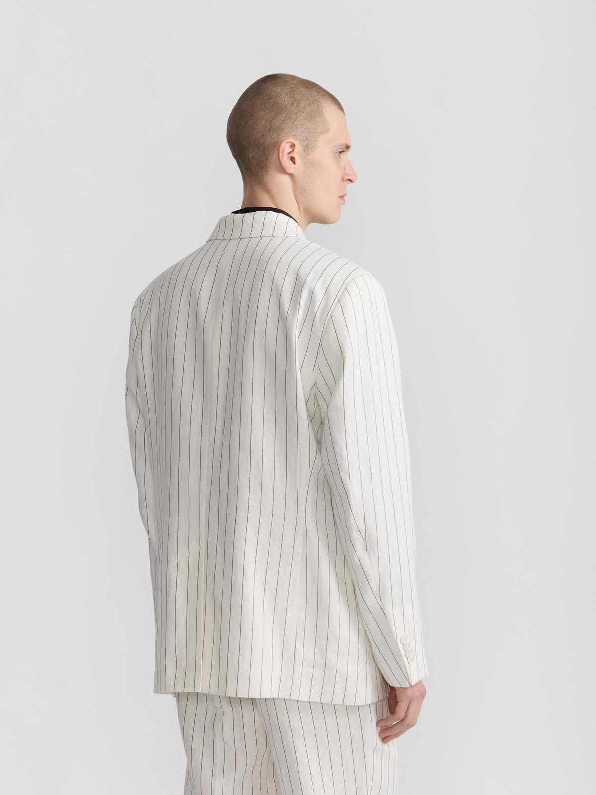 HOMME メンズ メンズ ストライプ リネン ダブルブレスト ジャケット "Marcel" アイボリー