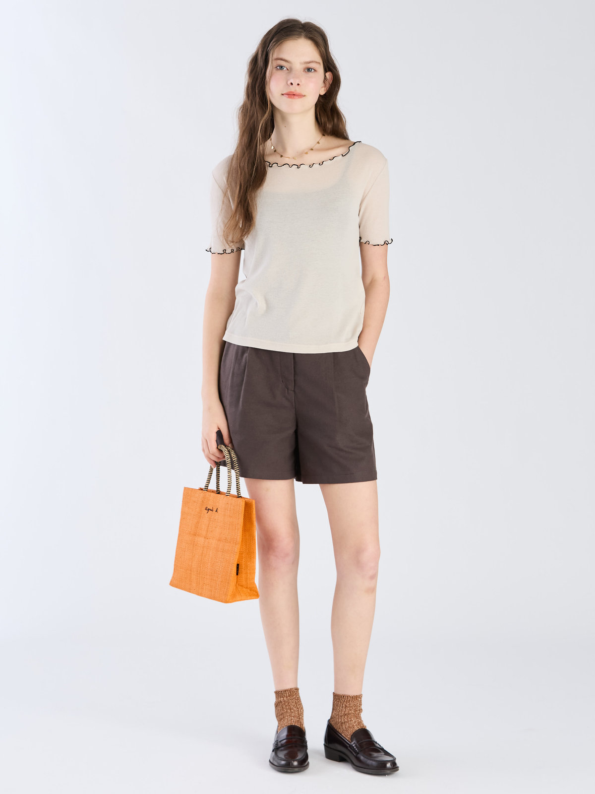 To b. by agnès b. 【Outlet】コットン メロウフリル 半袖 Tシャツ ホワイト