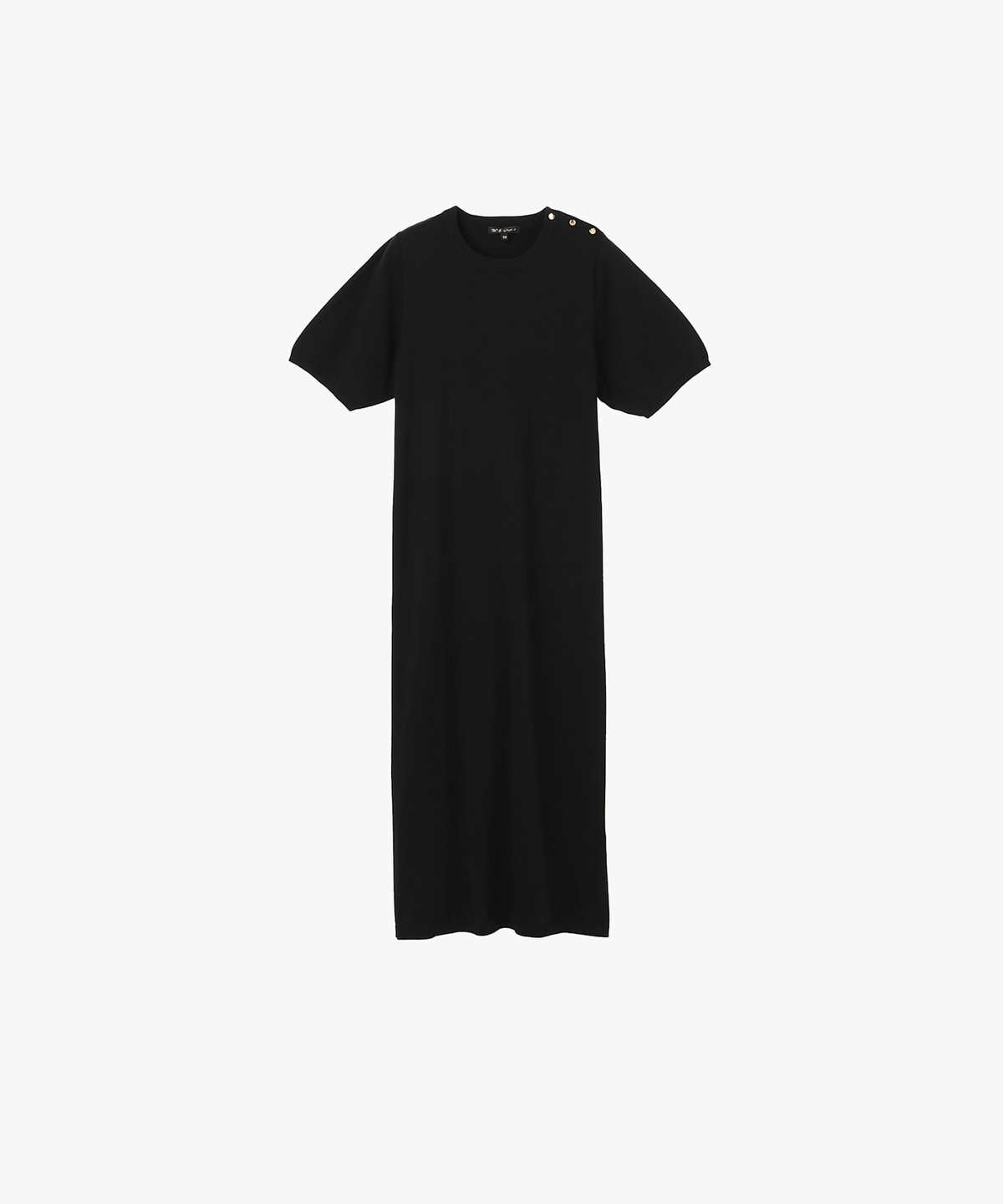 To b. by agnès b. WEB限定 ショルダーボタン コットン 半袖 ニット ワンピース ブラック