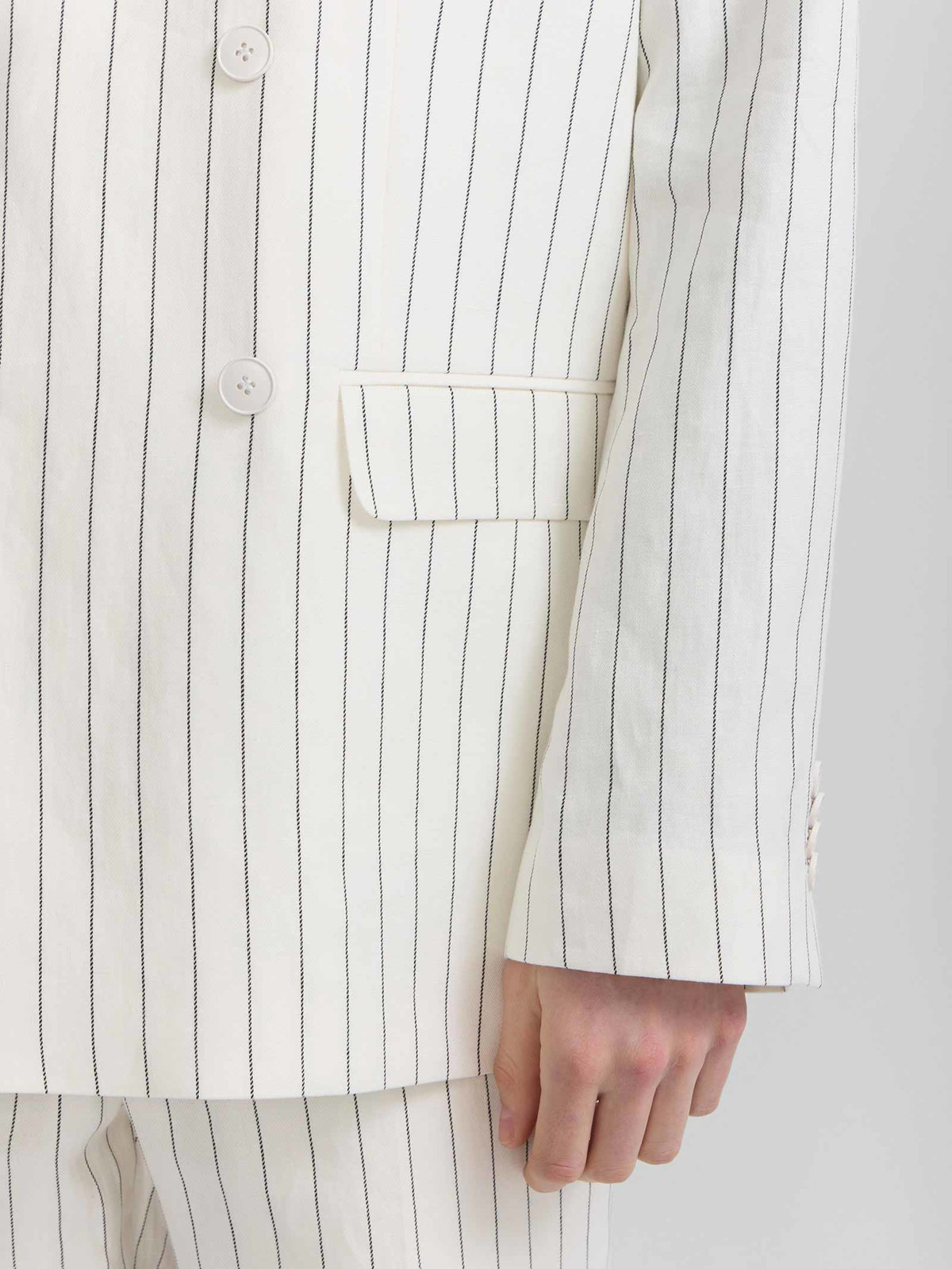 HOMME メンズ メンズ ストライプ リネン ダブルブレスト ジャケット "Marcel" アイボリー