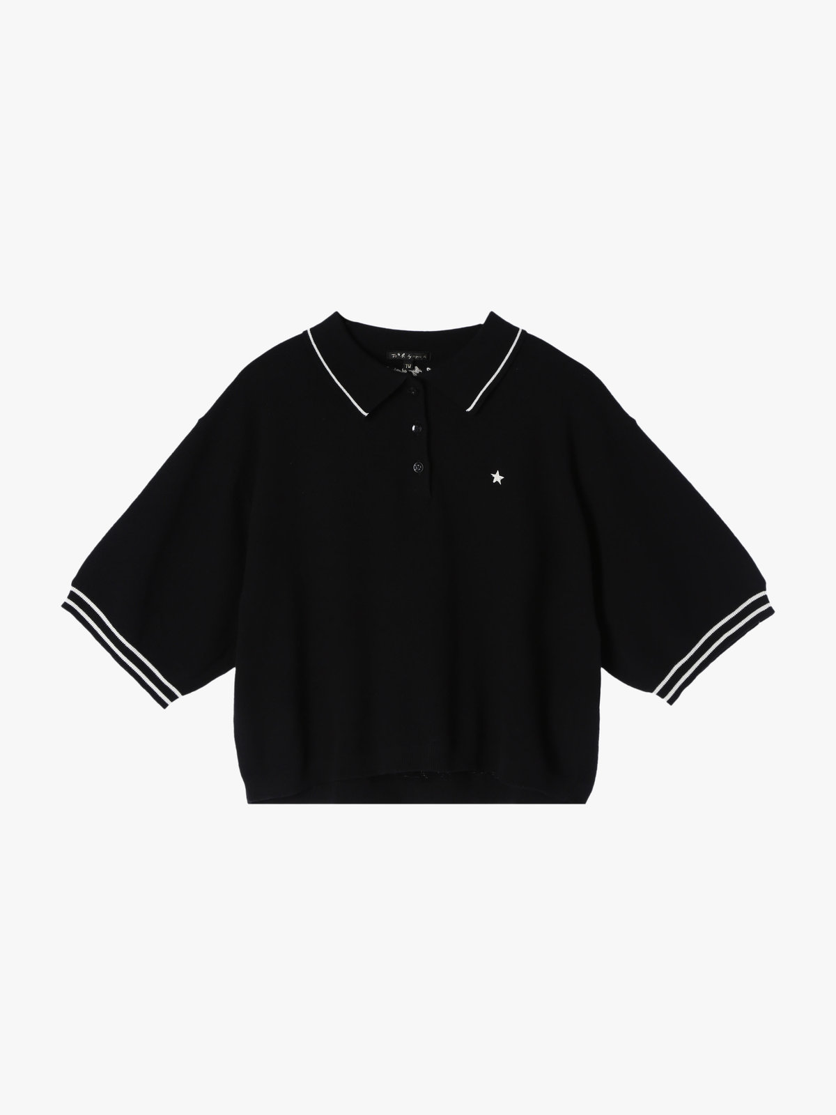 To b. by agnès b. コットン 半袖 ニット ポロ ブラック