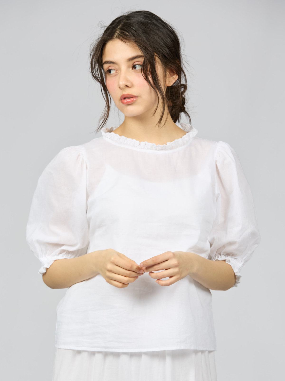 To b. by agnès b. 【Outlet】スカラップドレースブラウス ホワイト