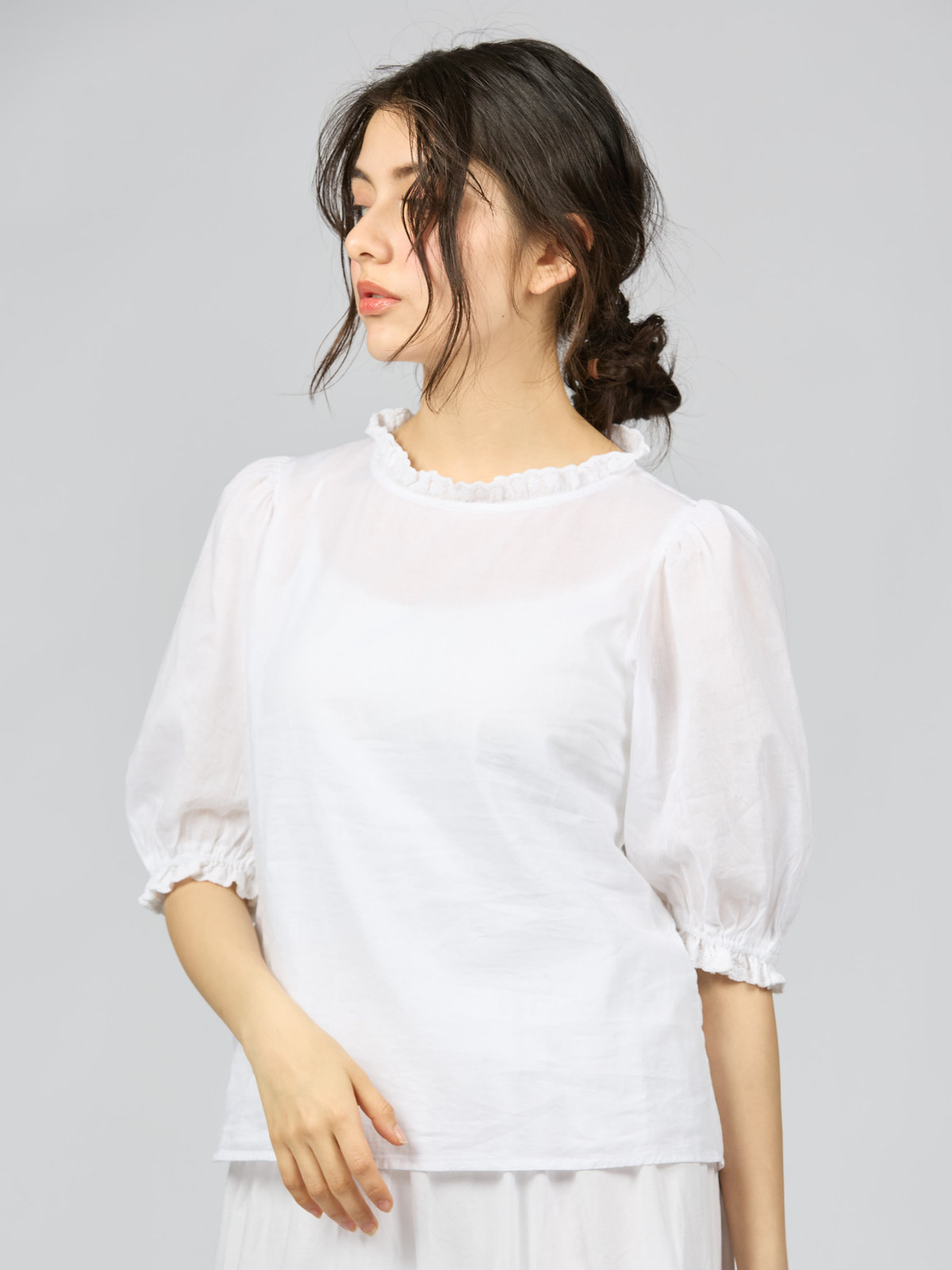 To b. by agnès b. 【Outlet】スカラップドレースブラウス ホワイト