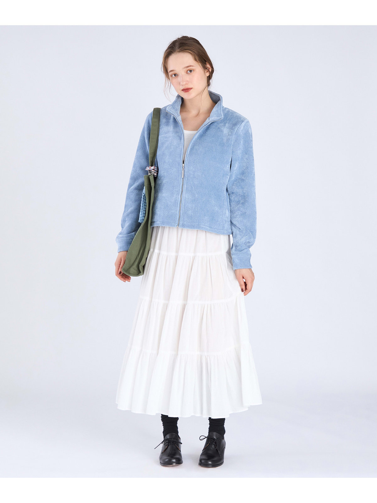 To b. by agnès b. 【Outlet】モールヤーン スタンドカラー ジップ ブルゾン ブルー