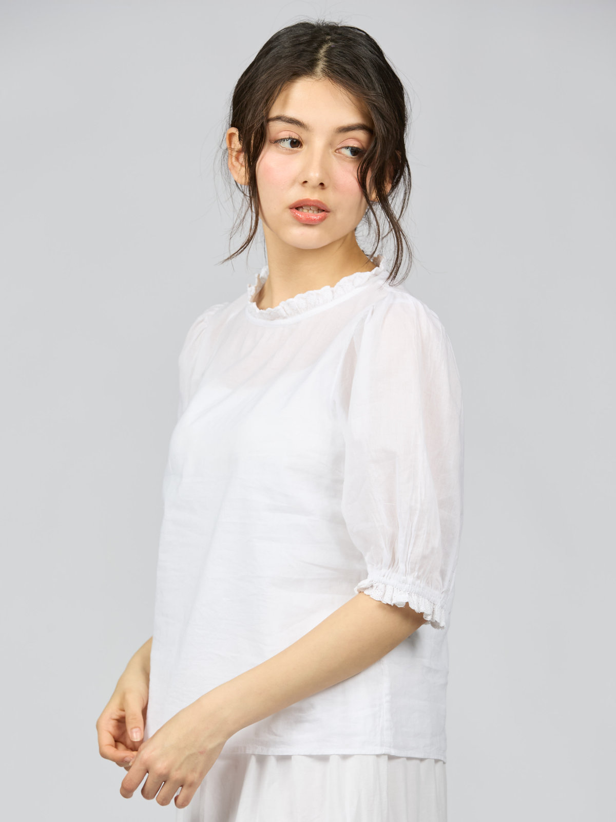 To b. by agnès b. 【Outlet】スカラップドレースブラウス ホワイト