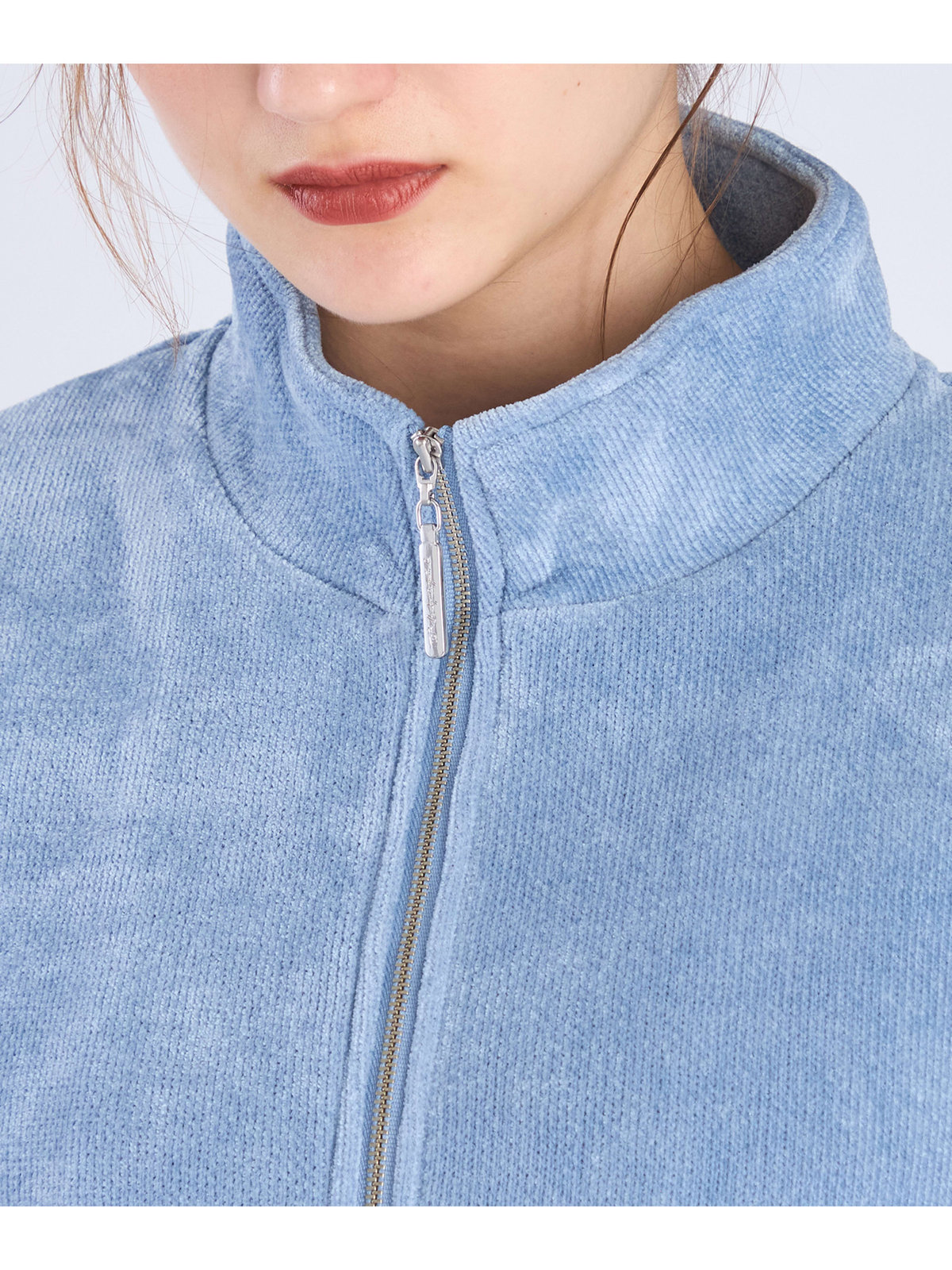 To b. by agnès b. 【Outlet】モールヤーン スタンドカラー ジップ ブルゾン ブルー