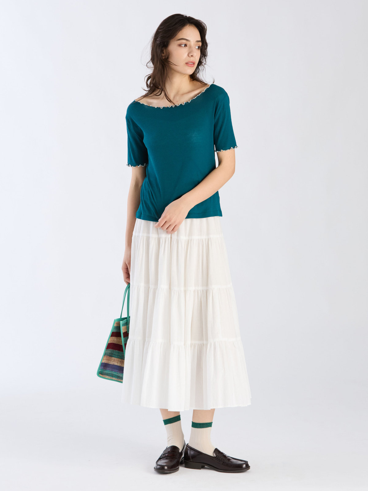 To b. by agnès b. 【Outlet】コットン メロウフリル 半袖 Tシャツ グリーン