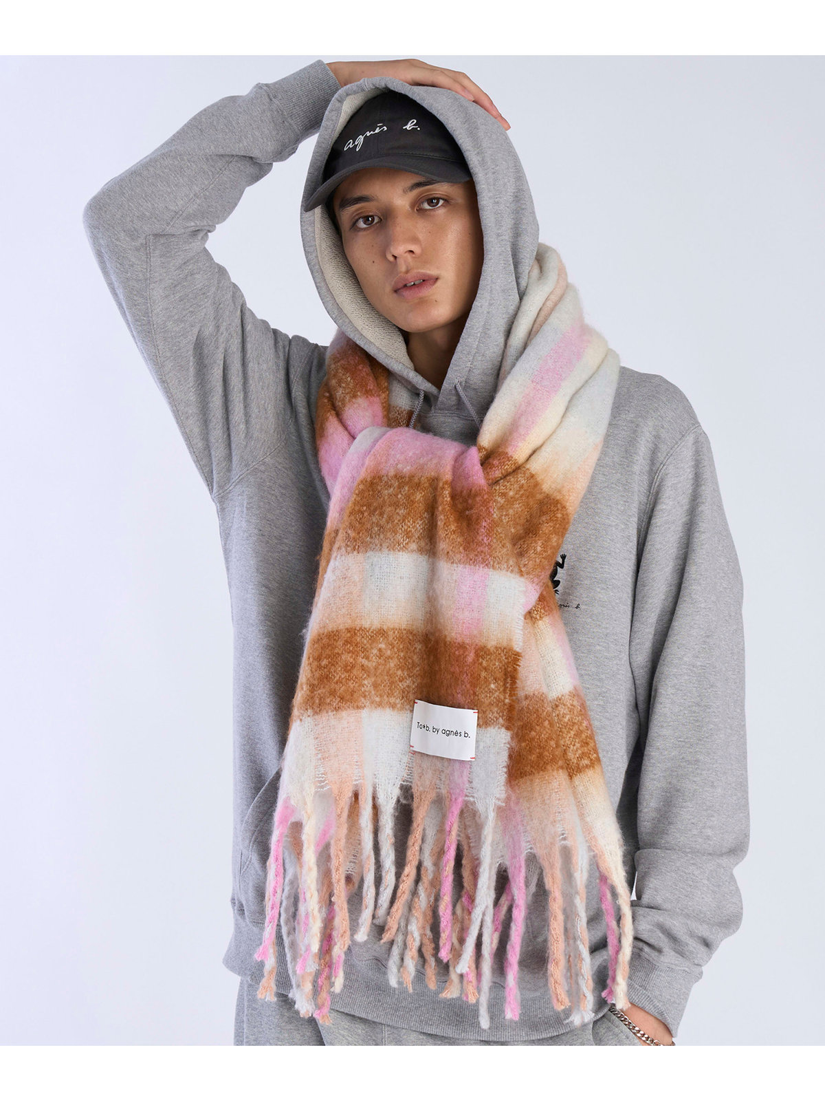 To b. by agnès b. 【Outlet】チェックワイドマフラー ブラウン
