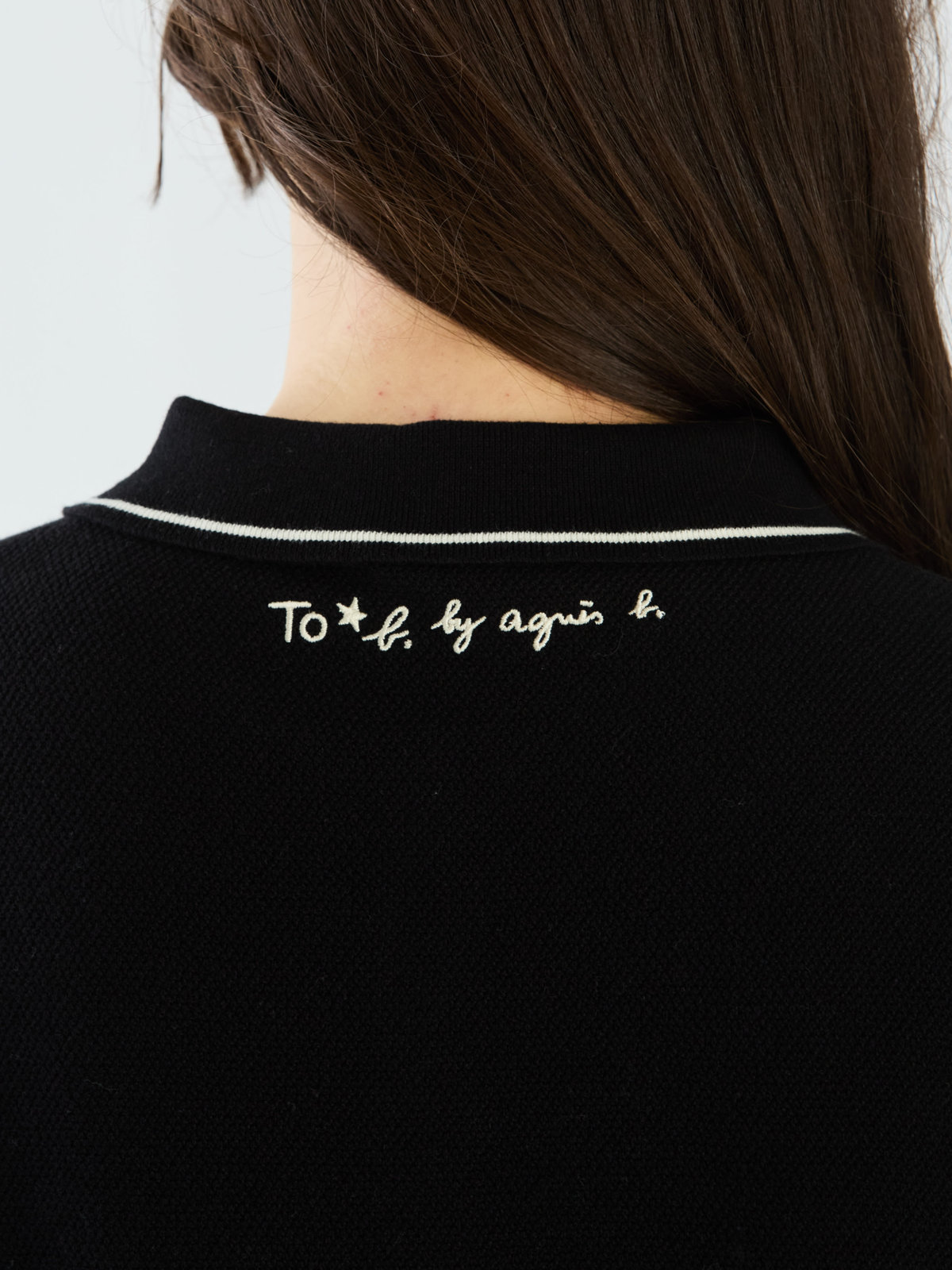 To b. by agnès b. コットン 半袖 ニット ポロ ブラック
