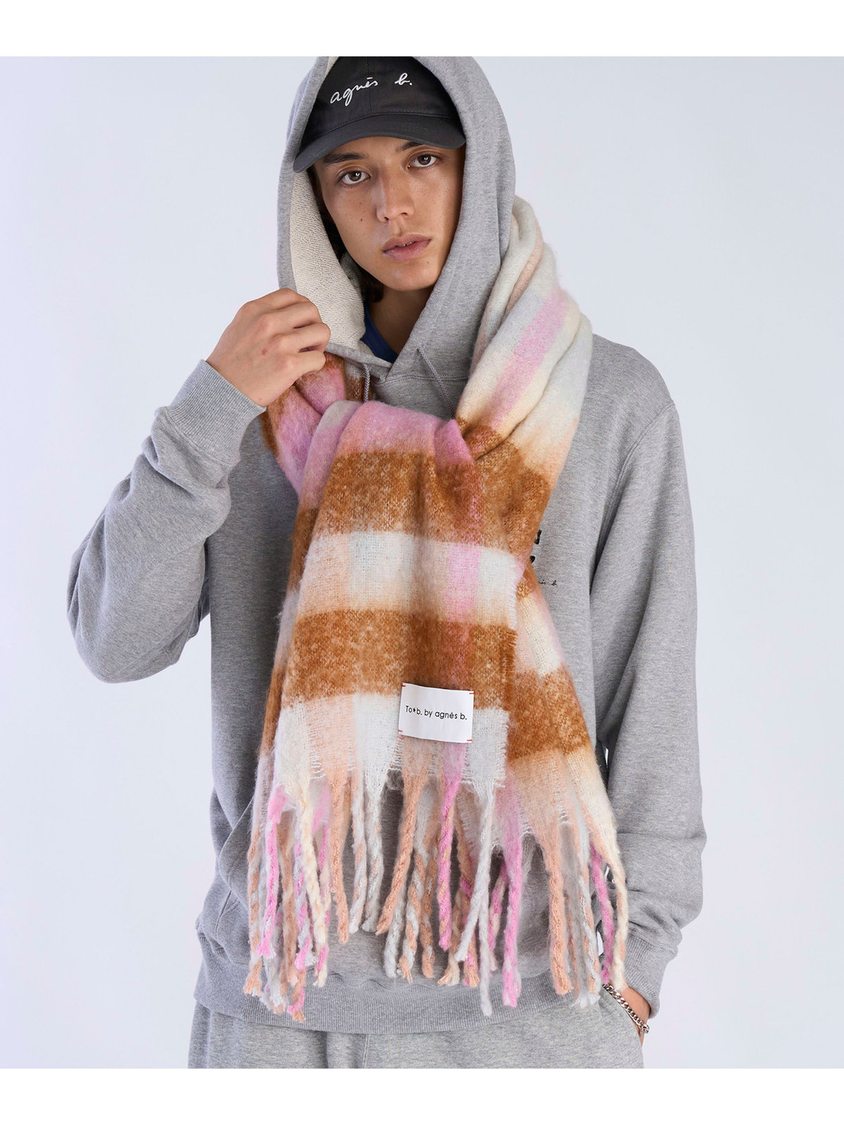 To b. by agnès b. 【Outlet】チェックワイドマフラー ブラウン