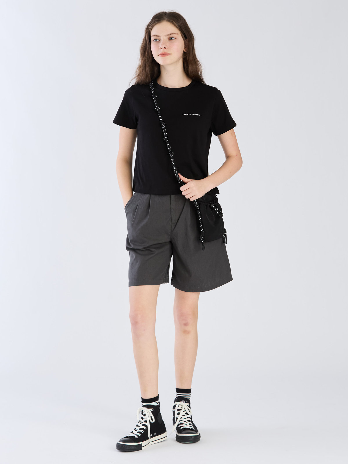 To b. by agnès b. 【Outlet】ロゴ オーガニックコットン 半袖 Tシャツ ブラック