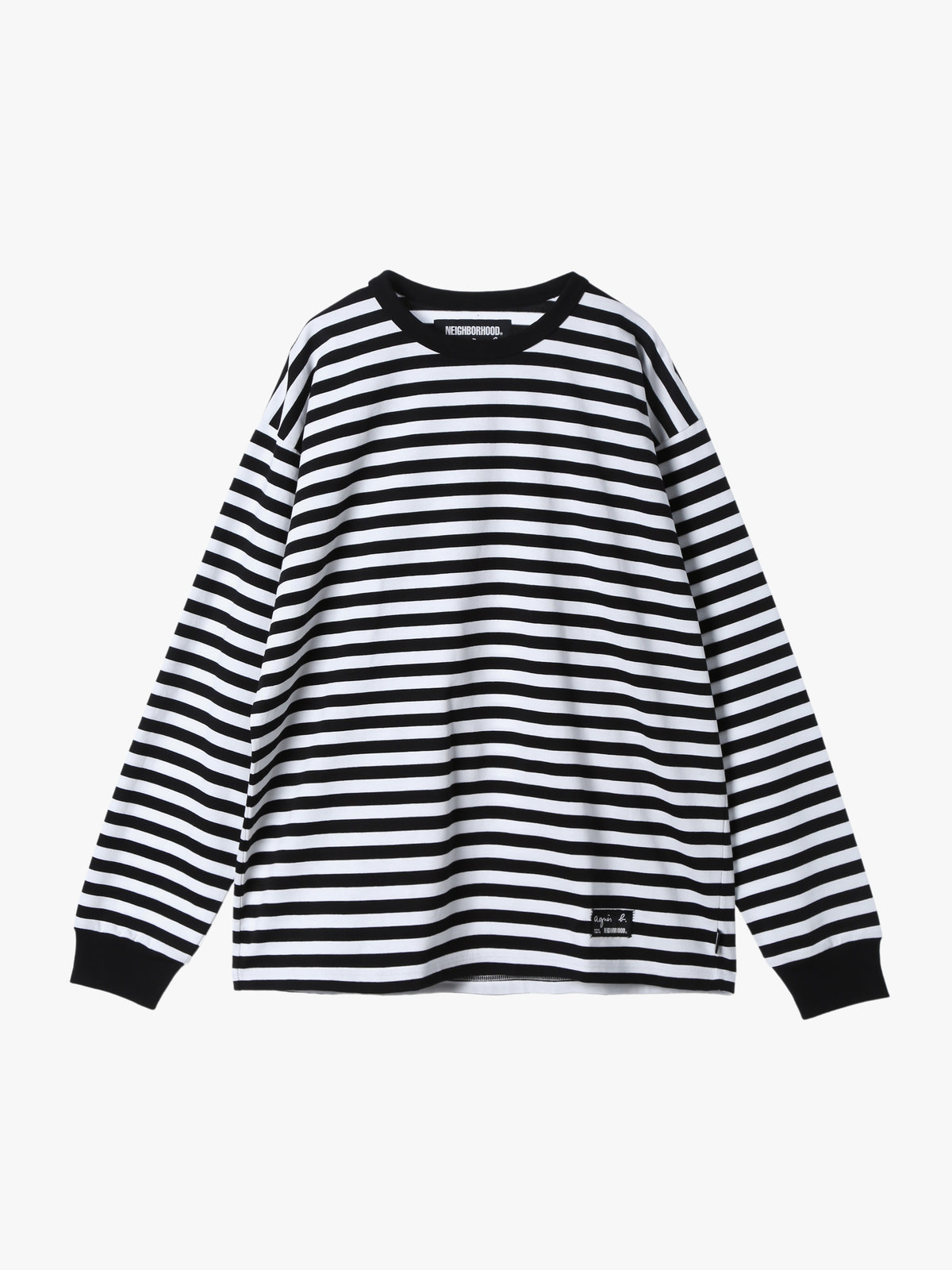 HOMME メンズ agnes b. x NH ボーダークルーネック 長袖Tシャツ ホワイト×ブラック