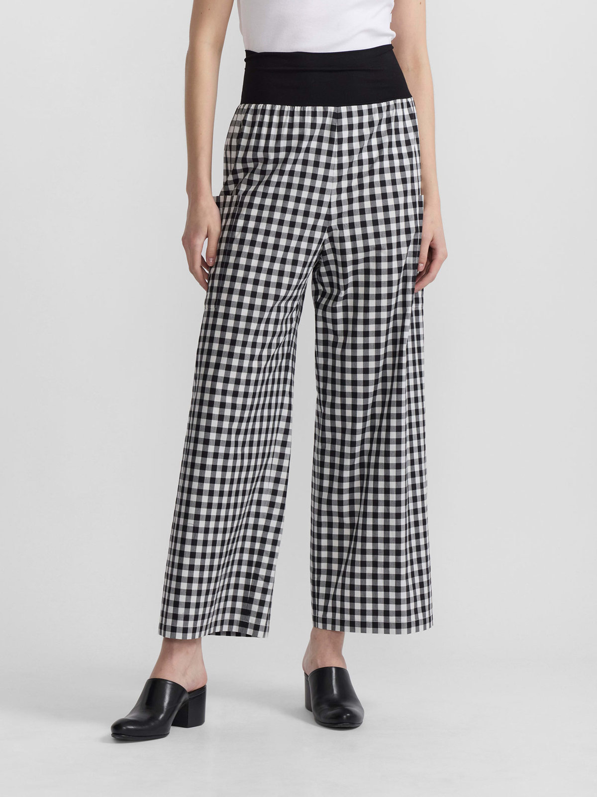 FEMME ウィメンズ ギンガムチェック コットン ワイドパンツ ”Matis” ブラック