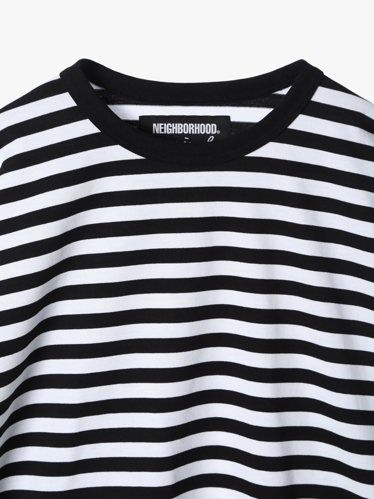 HOMME メンズ agnes b. x NH ボーダークルーネック 長袖Tシャツ ホワイト×ブラック