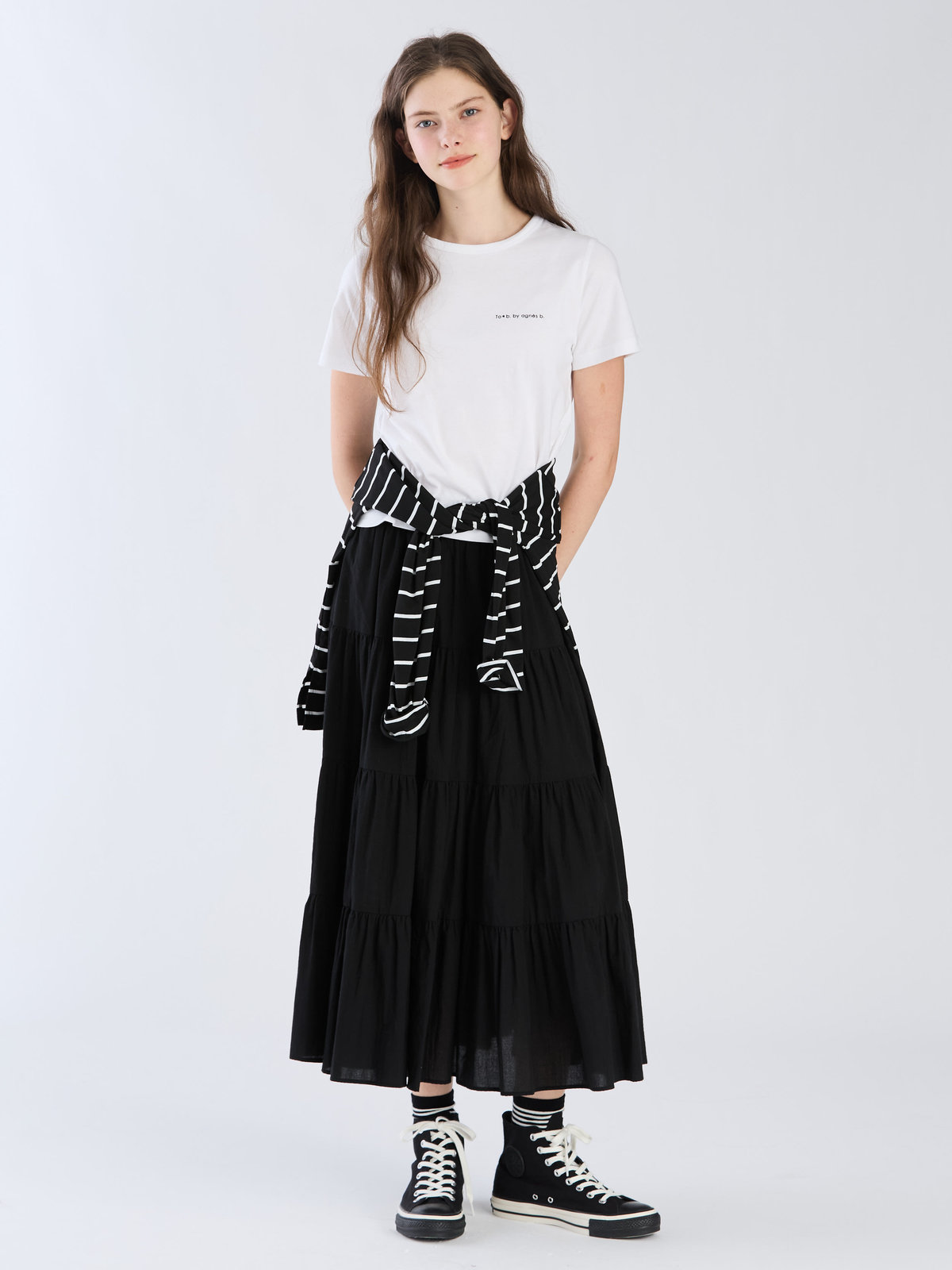 To b. by agnès b. 【Outlet】ロゴ オーガニックコットン 半袖 Tシャツ ホワイト