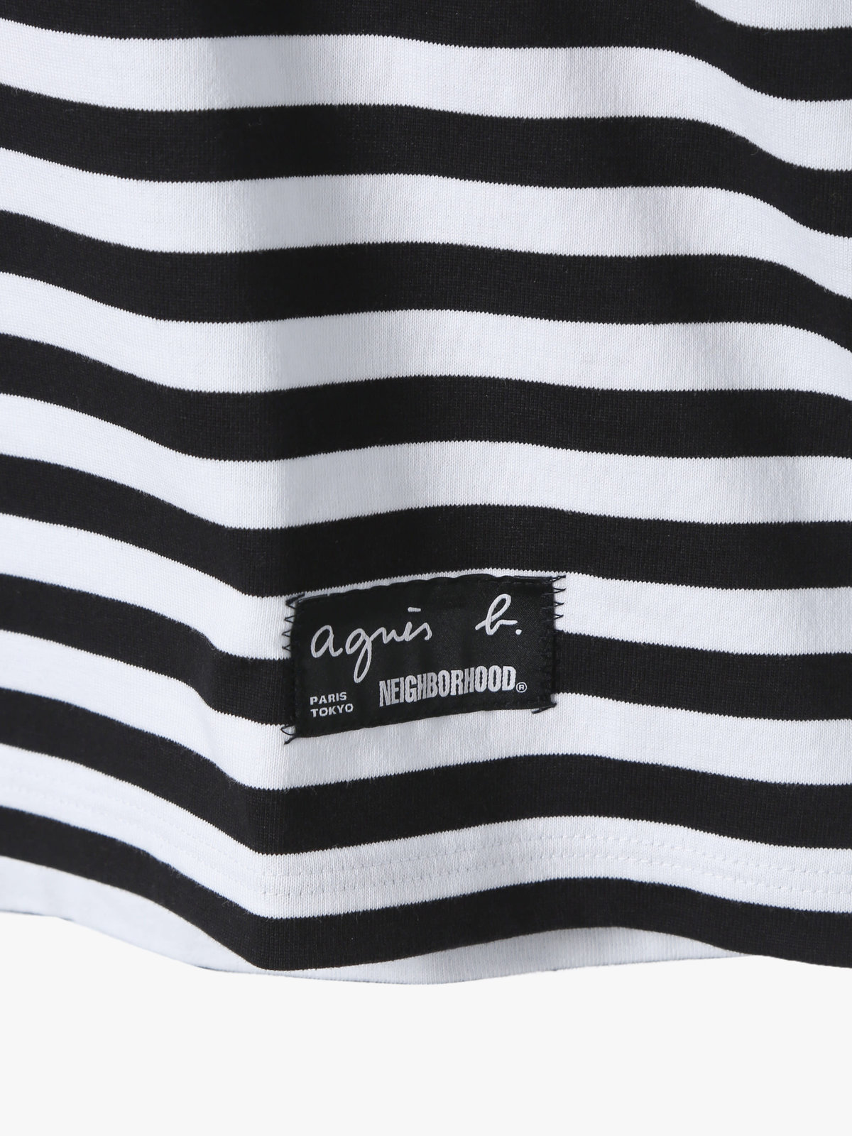 HOMME メンズ agnes b. x NH ボーダークルーネック 長袖Tシャツ ホワイト×ブラック