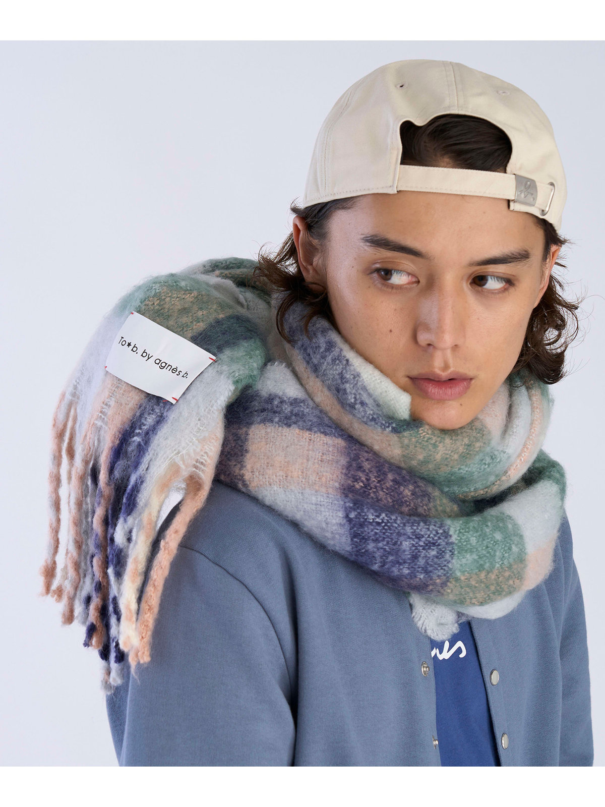 To b. by agnès b. 【Outlet】チェックワイドマフラー グリーン