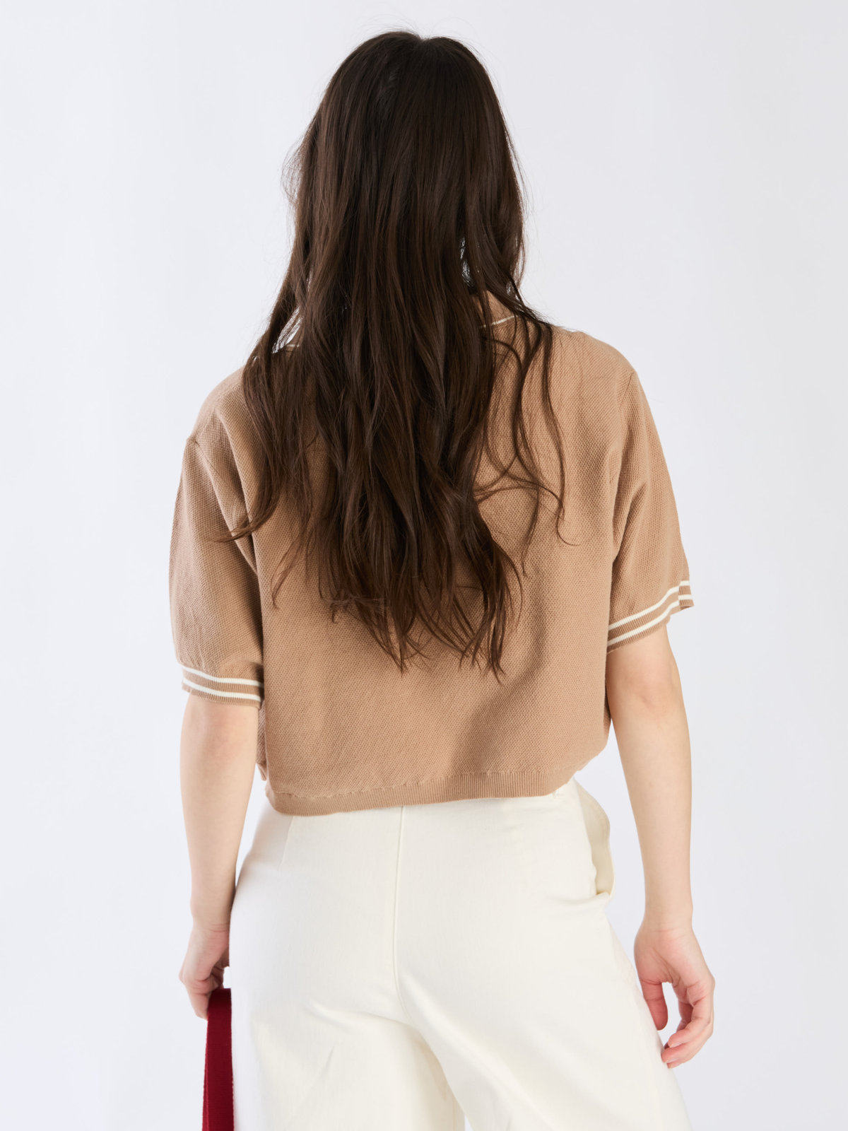 To b. by agnès b. コットン 半袖 ニット ポロ ベージュ