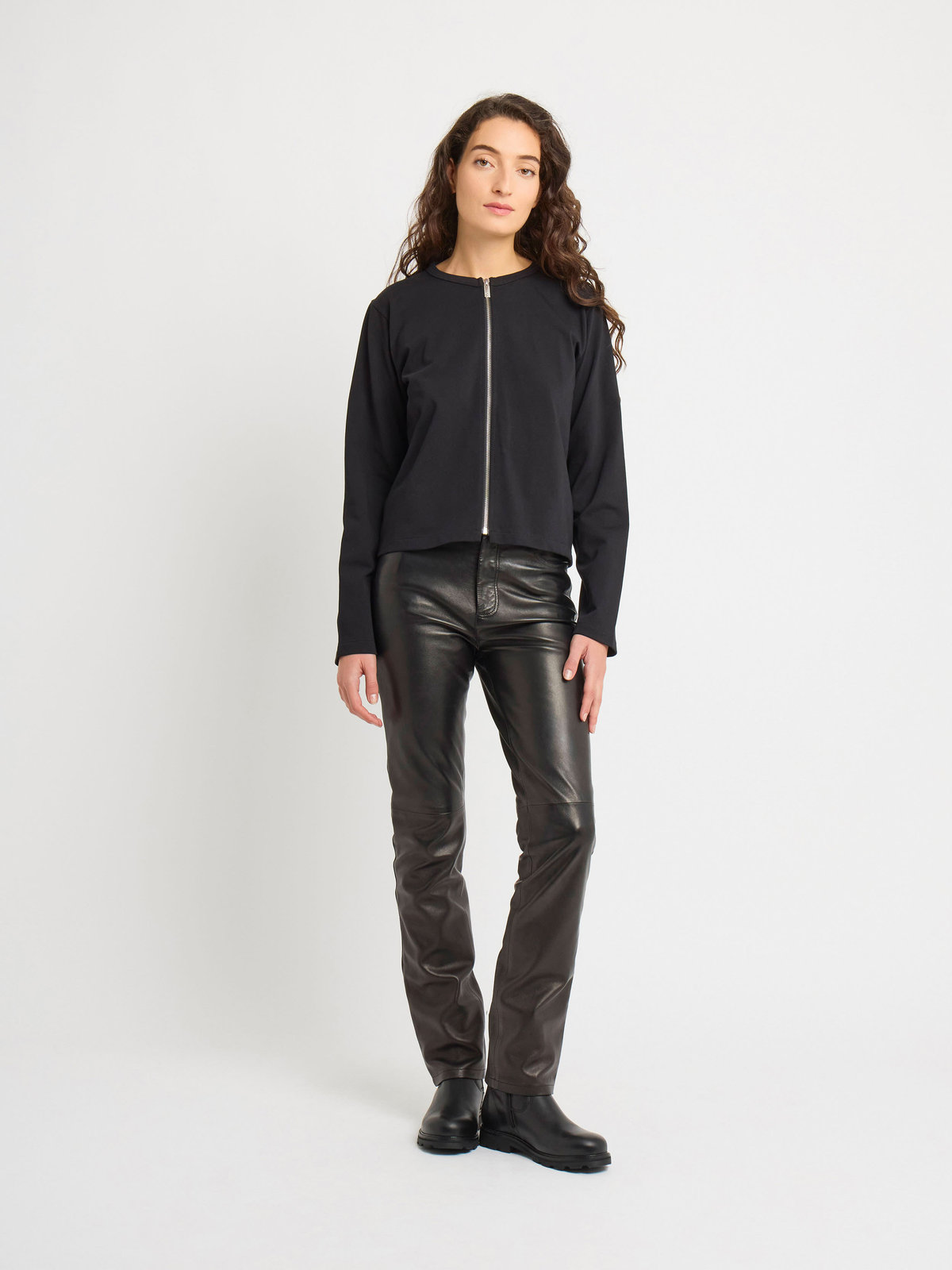 FEMME ウィメンズ コットン 長袖 カーディガン ”Zip” ブラック