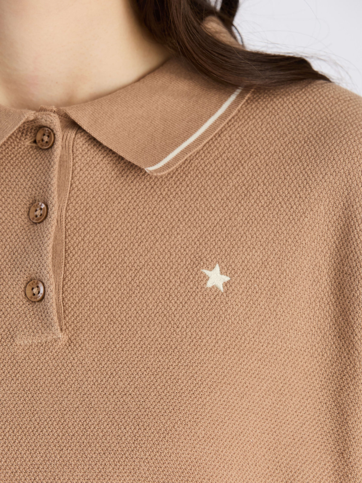 To b. by agnès b. コットン 半袖 ニット ポロ ベージュ