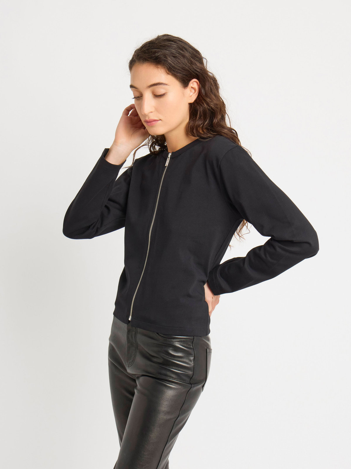 FEMME ウィメンズ コットン 長袖 カーディガン ”Zip” ブラック