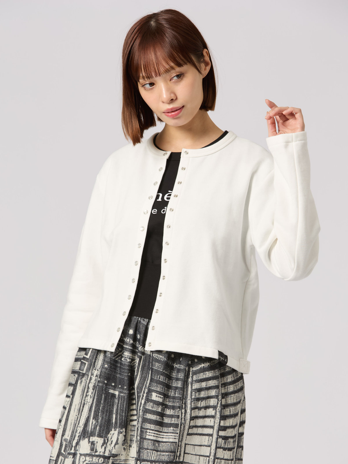 FEMME ウィメンズ WEB限定 ロゴ コットン 長袖 カーディガンプレッション ホワイト