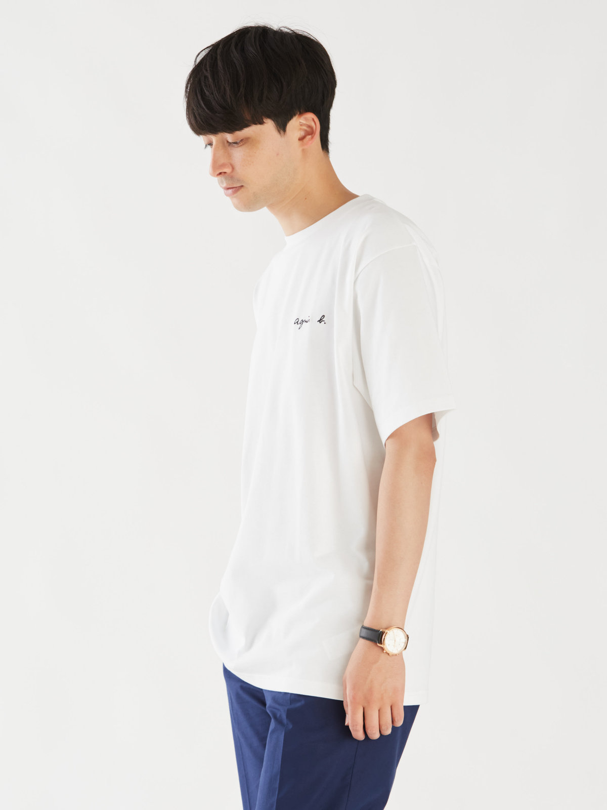 HOMME メンズ メンズ ロゴ 刺繍 コットン 半袖 Tシャツ "Christof" ホワイト