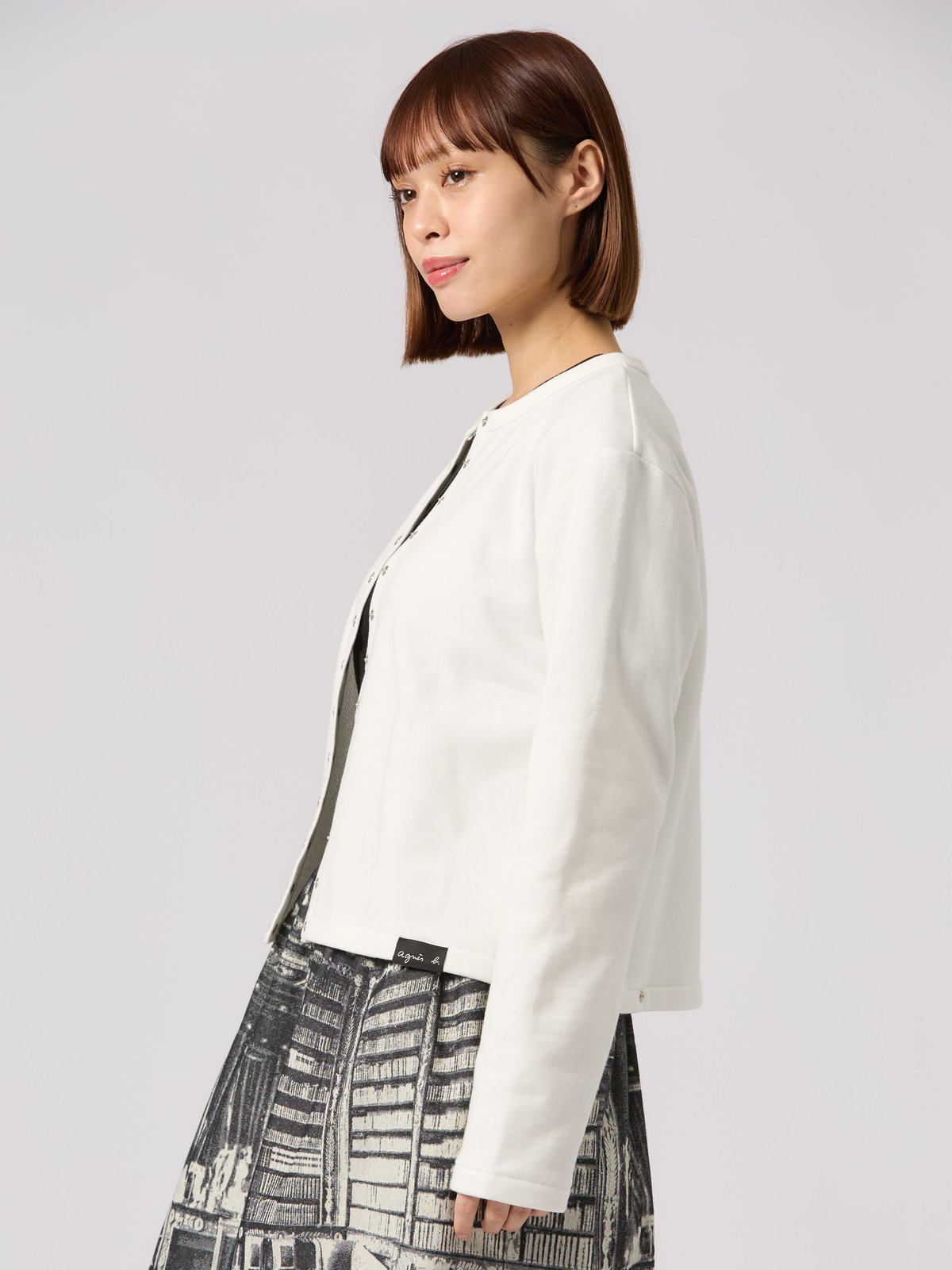 FEMME ウィメンズ WEB限定 ロゴ コットン 長袖 カーディガンプレッション ホワイト