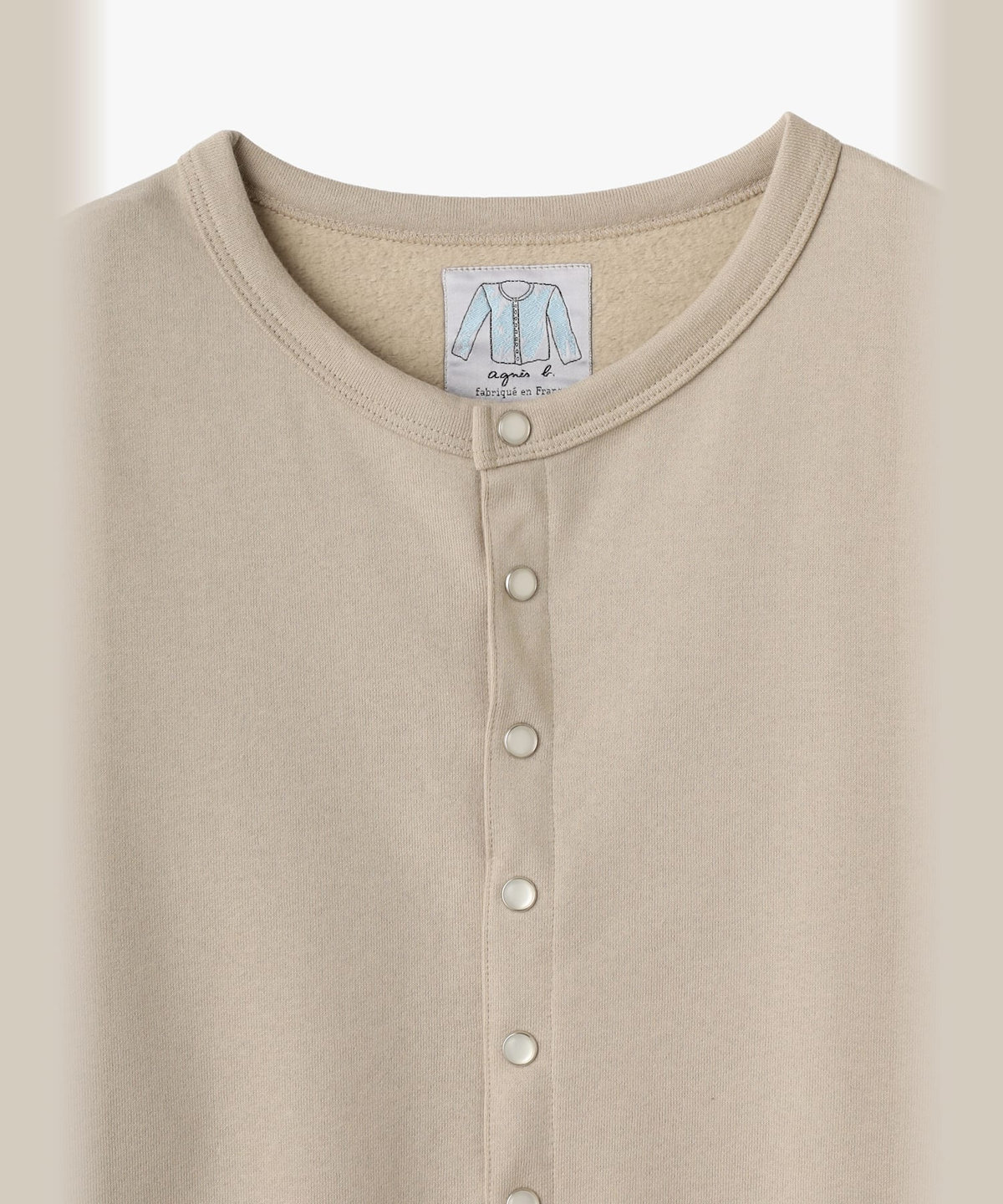HOMME メンズ メンズ オーガニックコットン メルトン 長袖 カーディガンプレッション "Nacre"  [Made in France] ブラウン