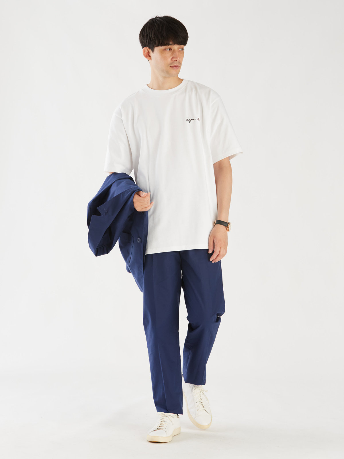 HOMME メンズ メンズ ロゴ 刺繍 コットン 半袖 Tシャツ "Christof" ホワイト