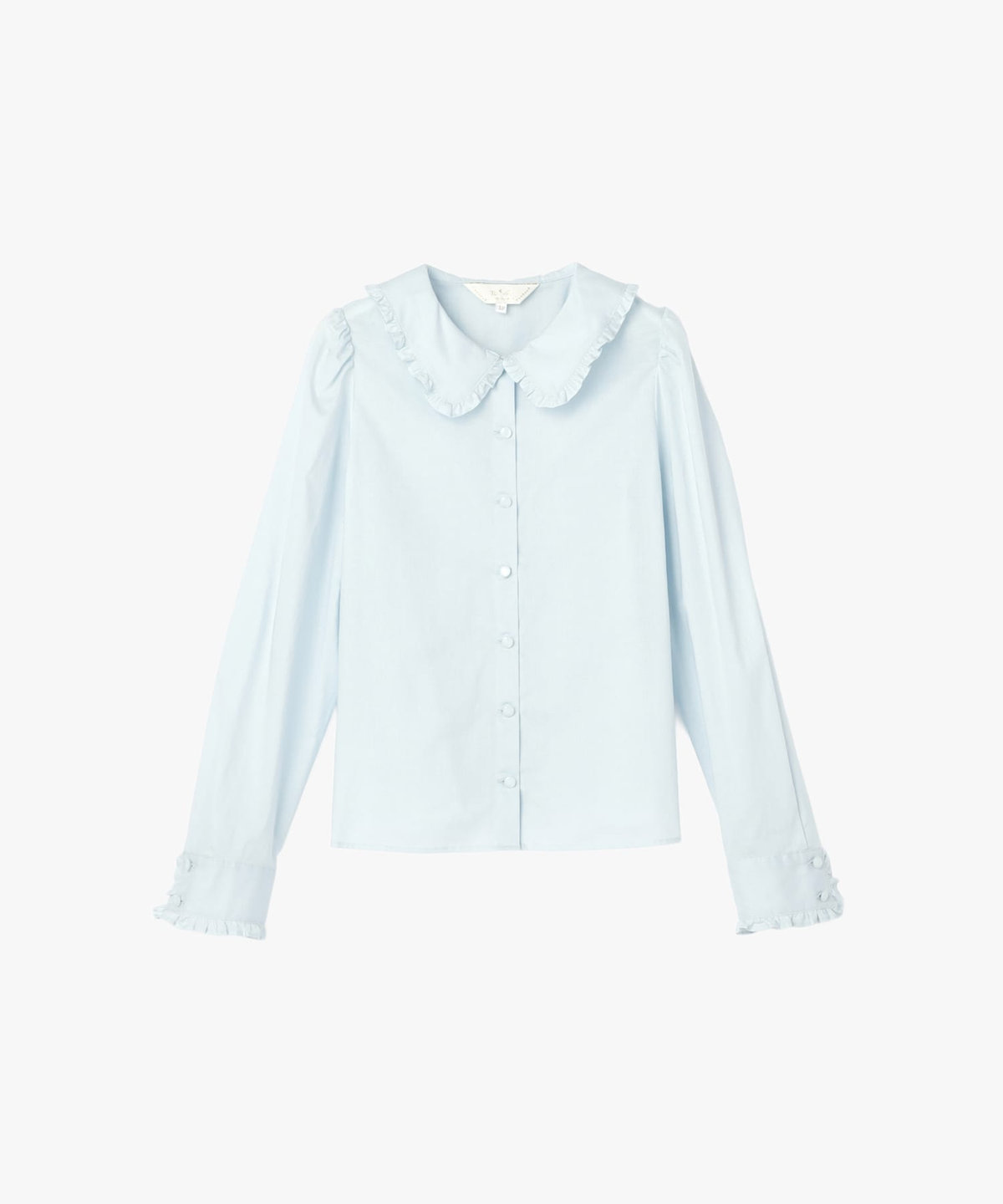 To b. by agnès b. コットン フリルカラー 長袖 ブラウス ライトブルー