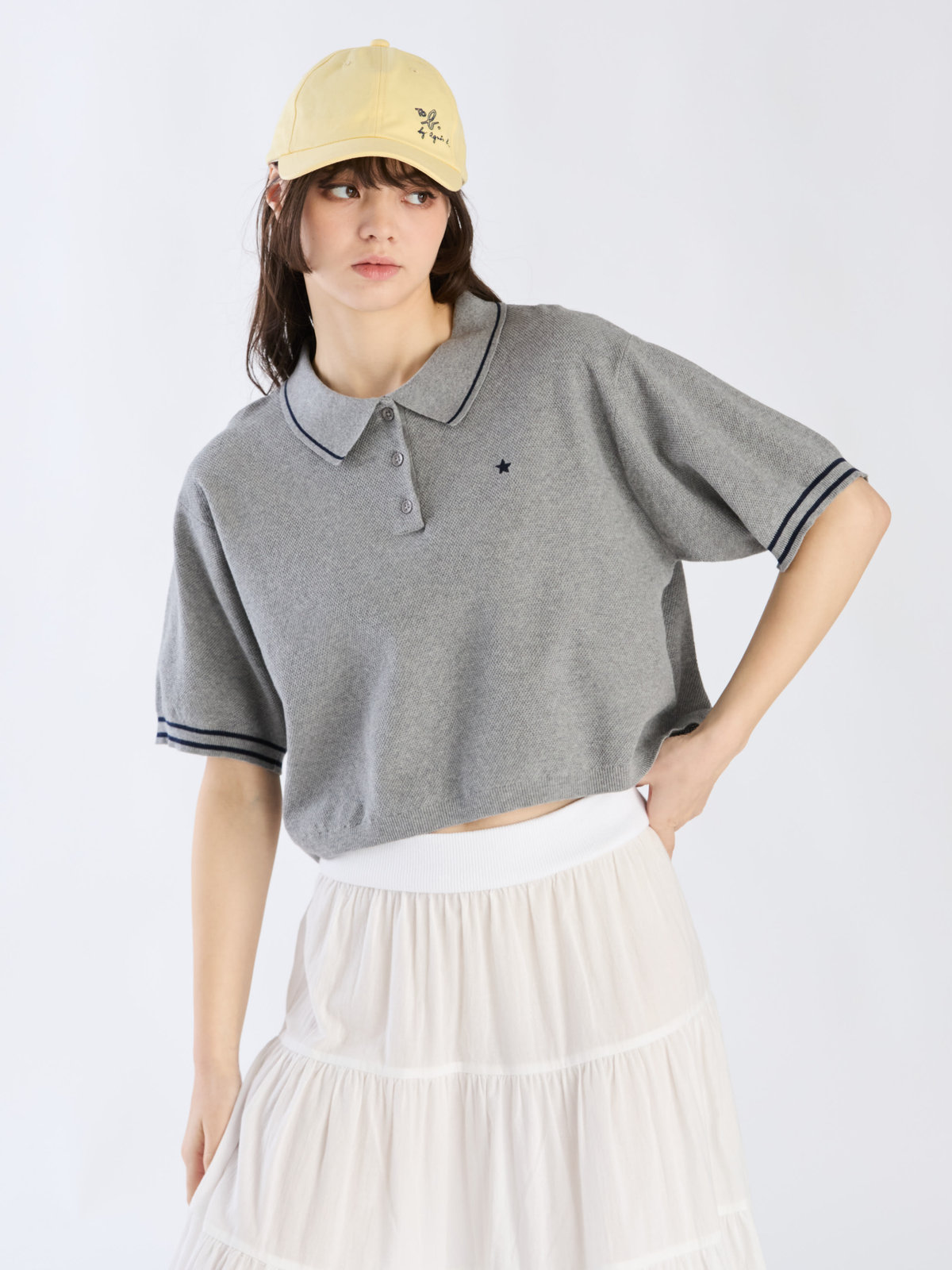 To b. by agnès b. コットン 半袖 ニット ポロ グレー