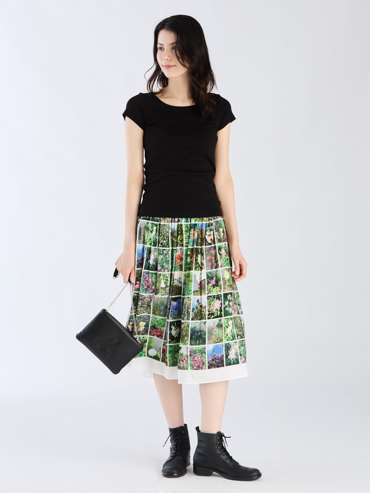 FEMME ウィメンズ 【Outlet】フォトプリント ギャザー ロングスカート "Instagram fleurs" マルチ